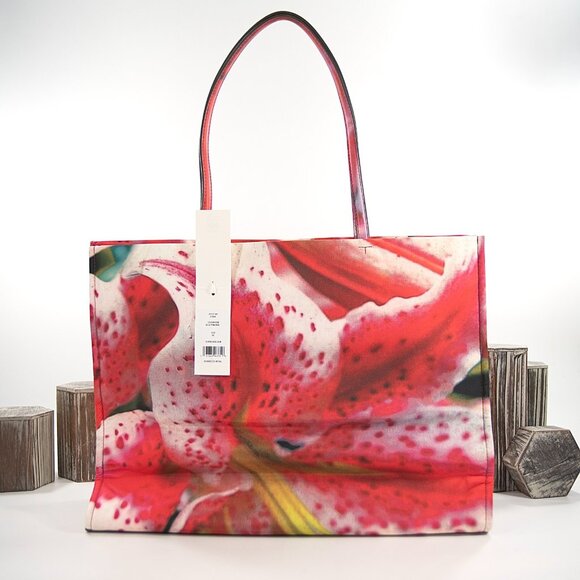 Tory Burch Bold Pink Lily Nylon Leather Large Tote Bag NWT - Picture 4 of 7